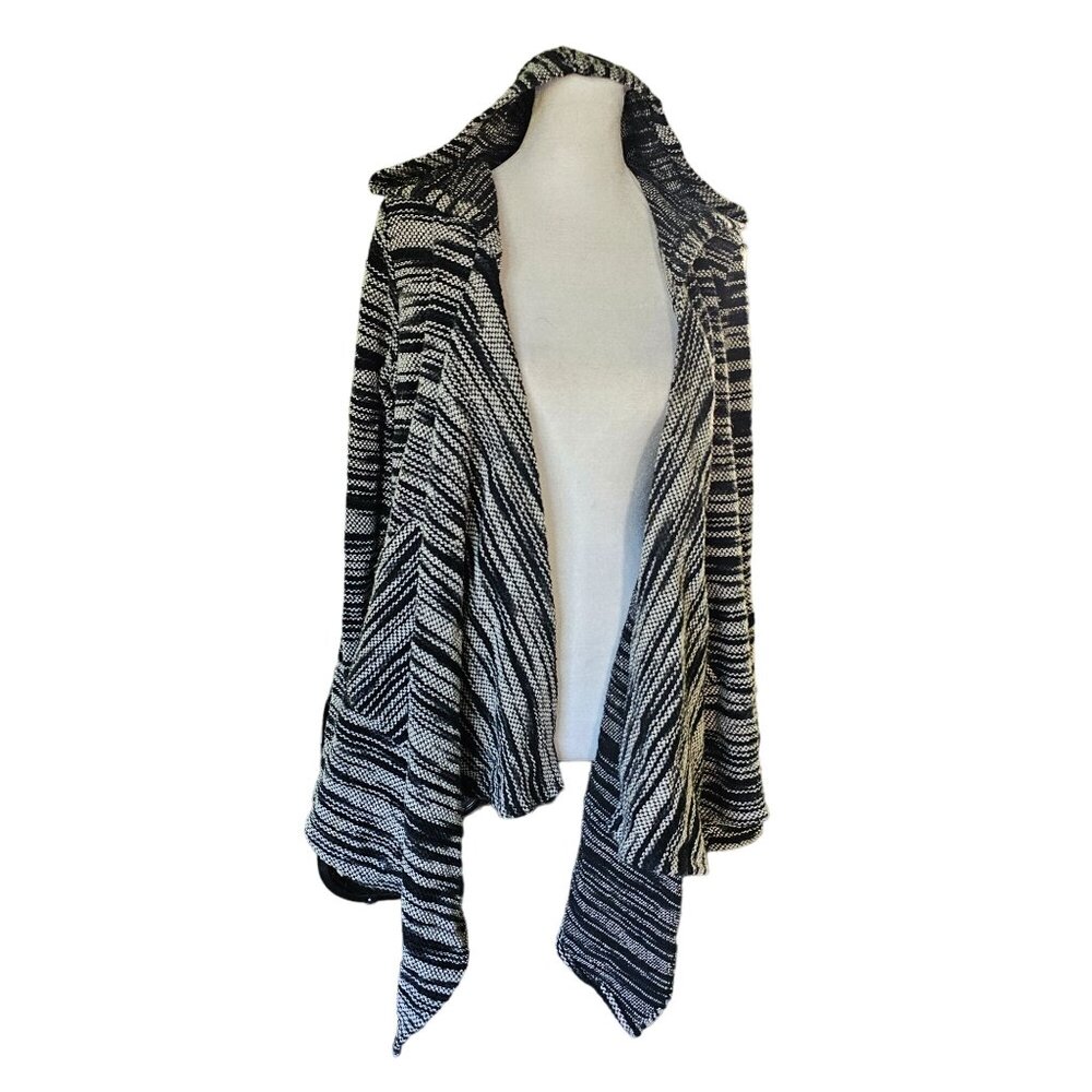 Bella Luxx Women's Black and White Hooded Cardigan Sweater Wrap size Small